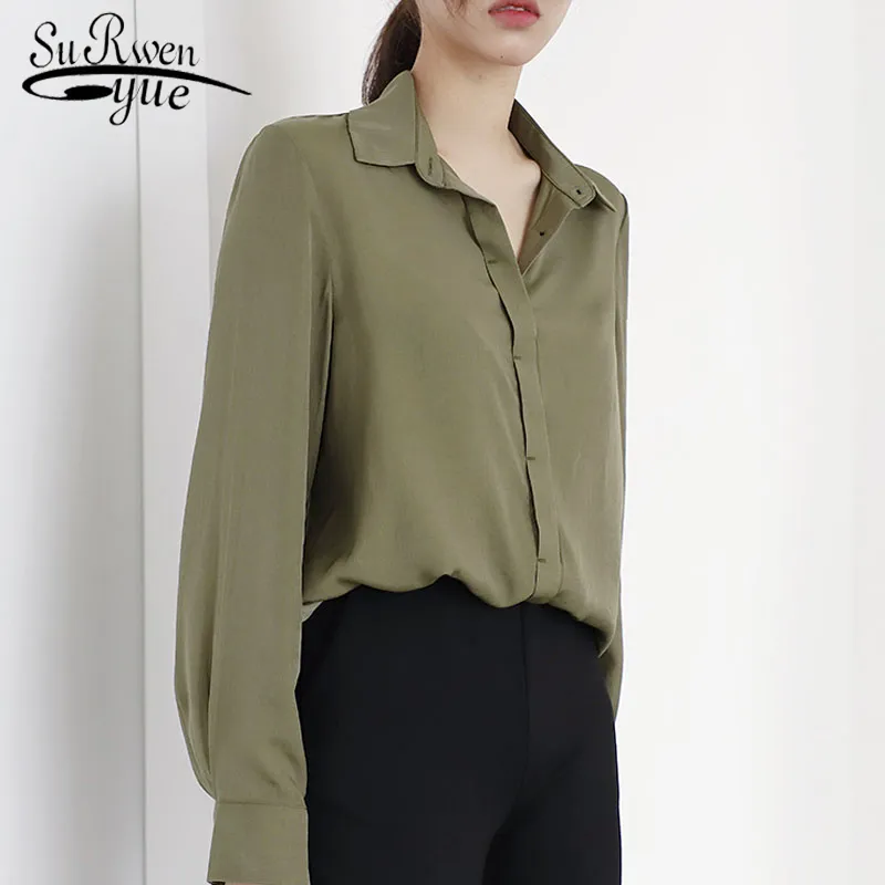 Blusas Mujer De Moda Chemises à manches longues pour femmes Chemises élégantes à col rabattu en mousseline de soie Bureau Lady Blouses 6070 50 210427