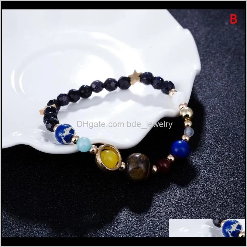 stylish wild bracelet galaxy solar system eight planets theme natural stone beaded fashion bracelet high quality