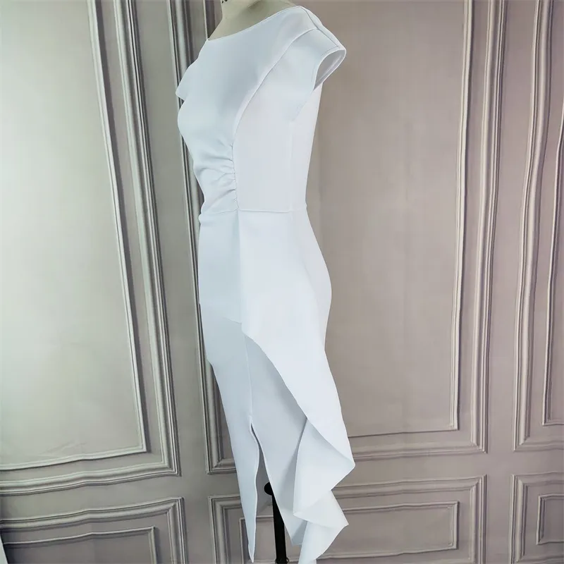 Elegant White Bodycon Dress With Ruffles And Split Slim Fit For Women Plus Size XXL Perfect For Parties And Formal Occasion 210416 From Luo04 26.38 In Bulk DHgate.Com