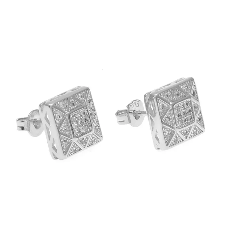 Mens Hip Hop Stud Earrings Jewelry High Quality Fashion Gold Silver Simulation Diamond Square Earring For Men