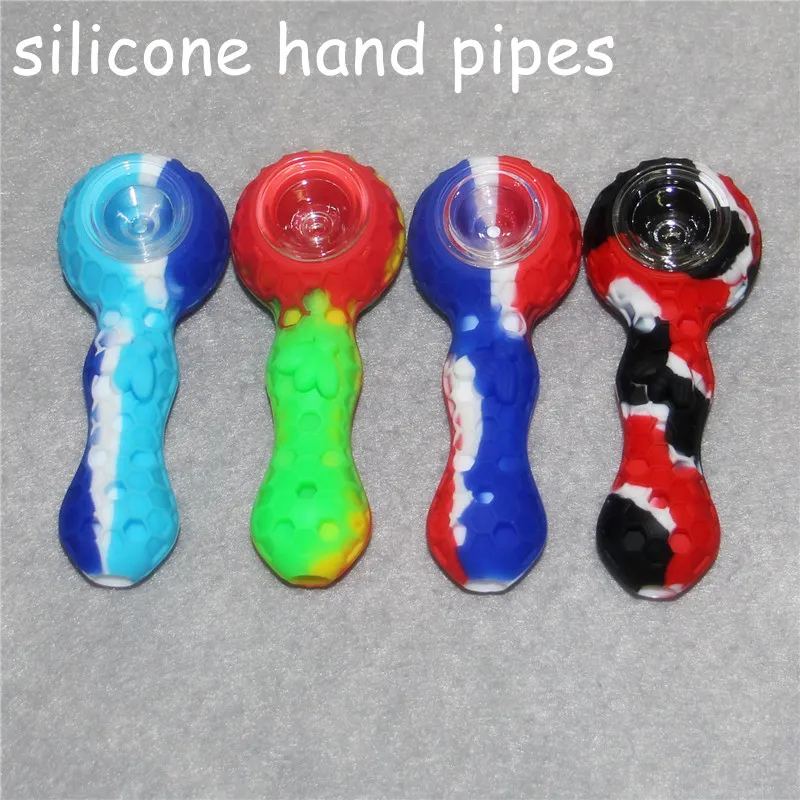 wholesale silicone smoking hand pipes with glass bowl dabber tools honeycomb silicon smoke pipe oil burner