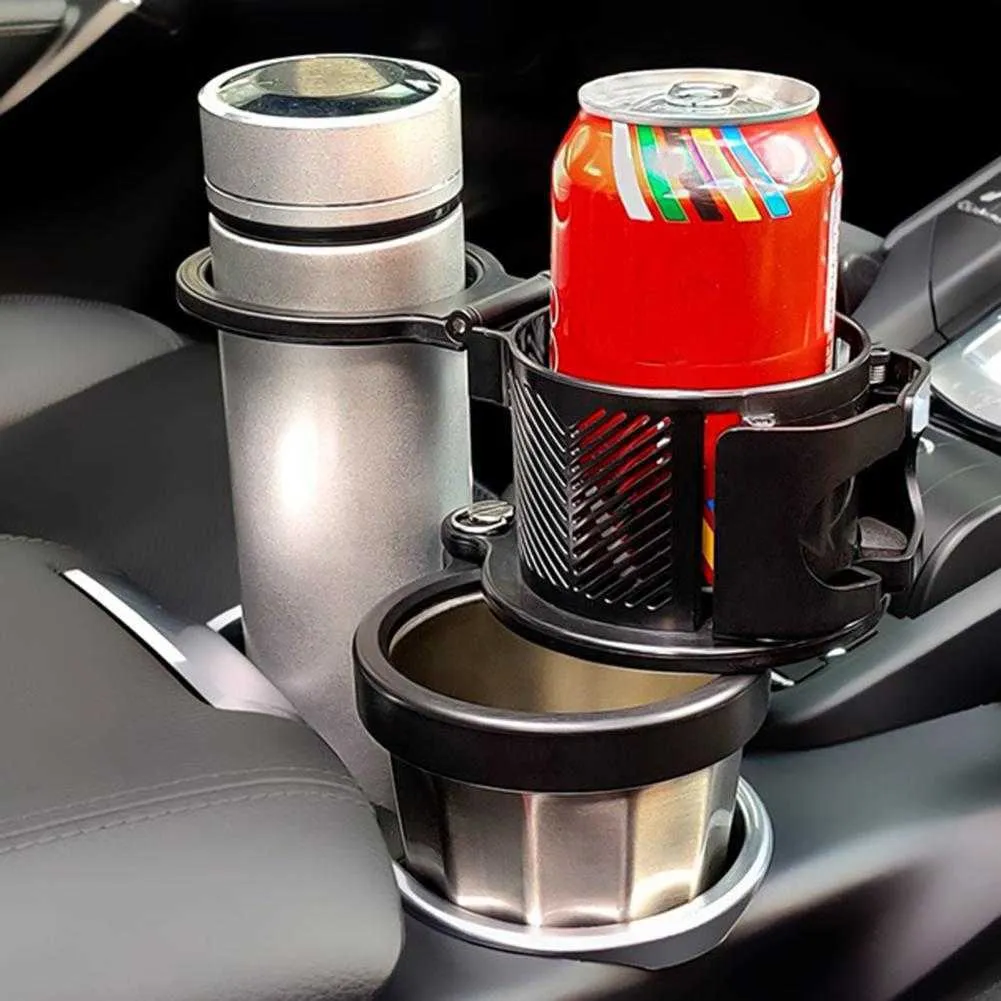 Bilkopphållare 360 ​​graders roterande belastningsbärare Används allmänt två i en fordonsmonterad kopphållare för muggar Flaskor Bas arrangör