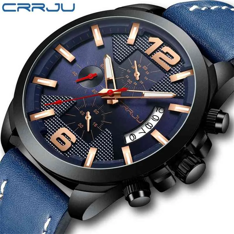 CRRJU hommes mode Sport étanche montres créatifs hommes affaires en cuir véritable ceinture montre à Quartz Relogio Masculino 210517
