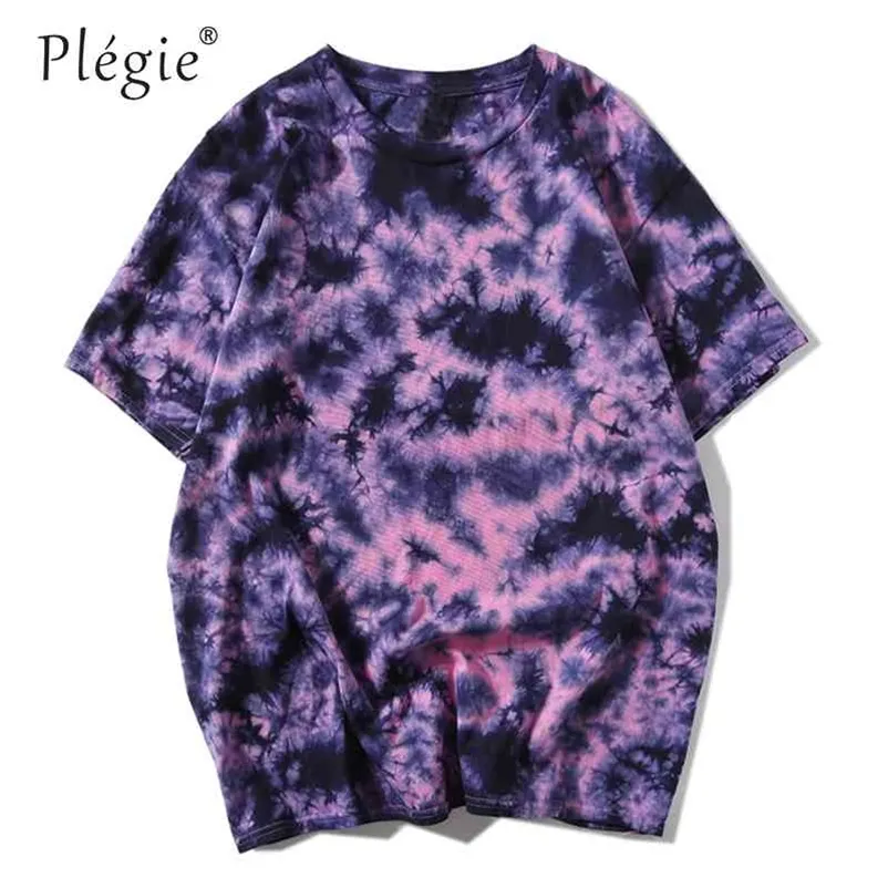 Tie Dye t shirt Unisex Hip Hop T-shirt Summer Mens Round Neck loose Tshirts 100%cotton Womens Oversize Tees Tops 210629