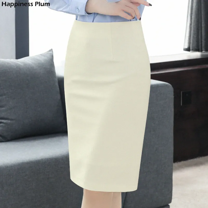 エレガントな女性の鉛筆のスカート新しいファッション韓国のOLスタイルプラスサイズのハイウエスト膝の長さの仕事オフィスボディコンスカートx0522