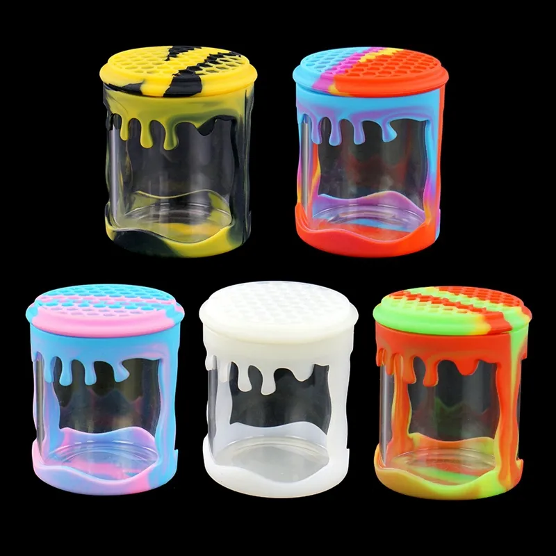 Smoking Colorful Silicone Skin Sleeve Portable Dry Herb Tobacco Thick Glass Tank Holder Storage Stash Case Sealed Container Cigarette Jars Bottle DHL Free