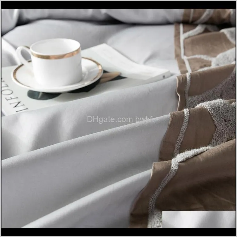 4pcs grey white bed sheet pillowcase duvet cover set luxury 60s egyptian cotton queen king double size bedding set bed linen