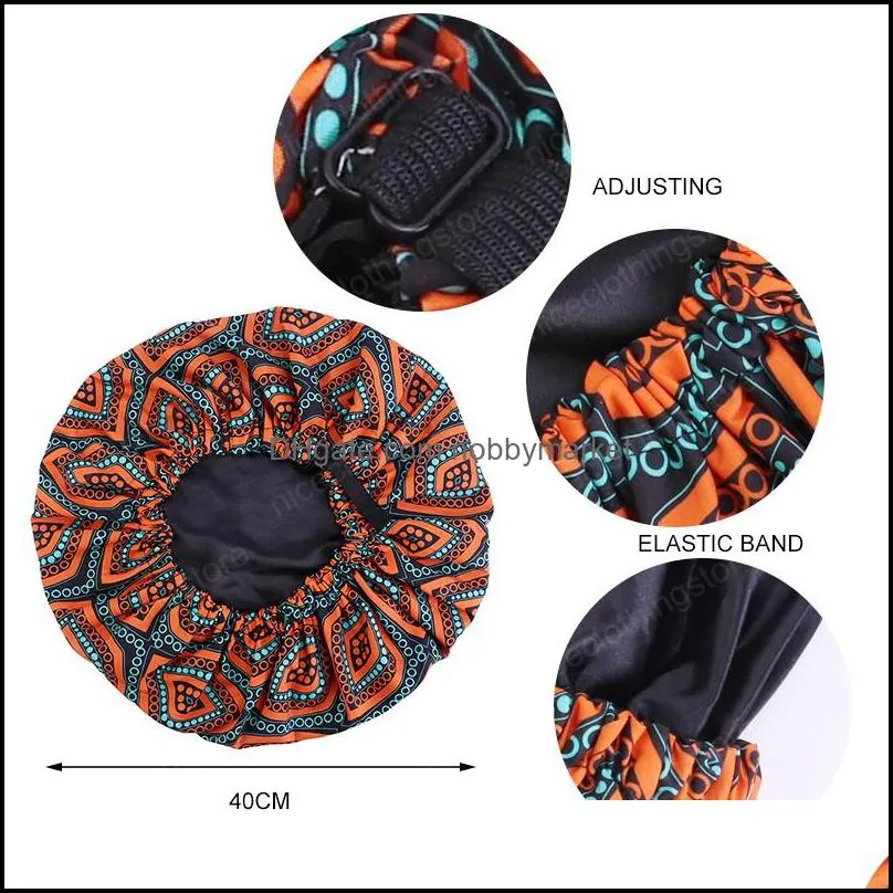 Print Satin Bonnet Cap Women Extra Large Night Sleep Caps Adjustable Turban Chemo Hat Hair Care Head Cover Hats