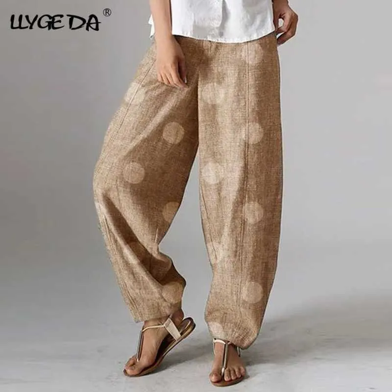Polka Dot Print Women's Pants Loose Casual Ankle-length Straight Trousers For Female 2021 Summer Autumn New Fashion Smooth Pant Q0801
