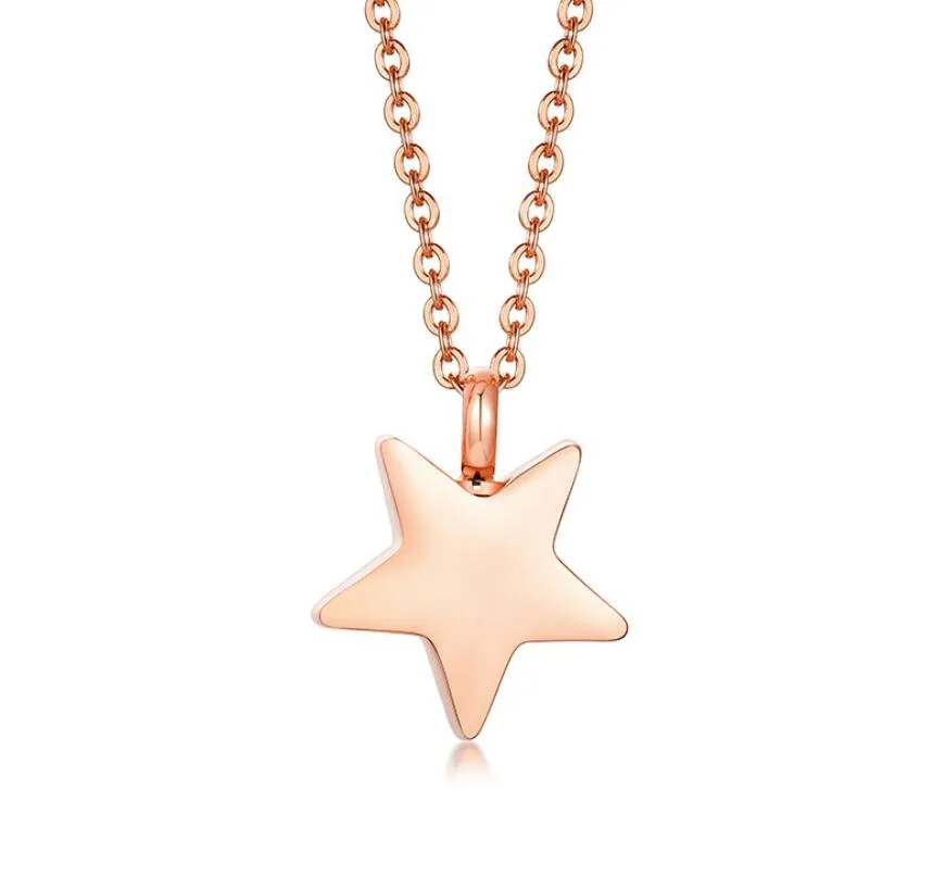 Stainless Steel Five-pointed Star Urn Can Be Opened Pendant Rose Gold Female Necklace Chain 20 Inch