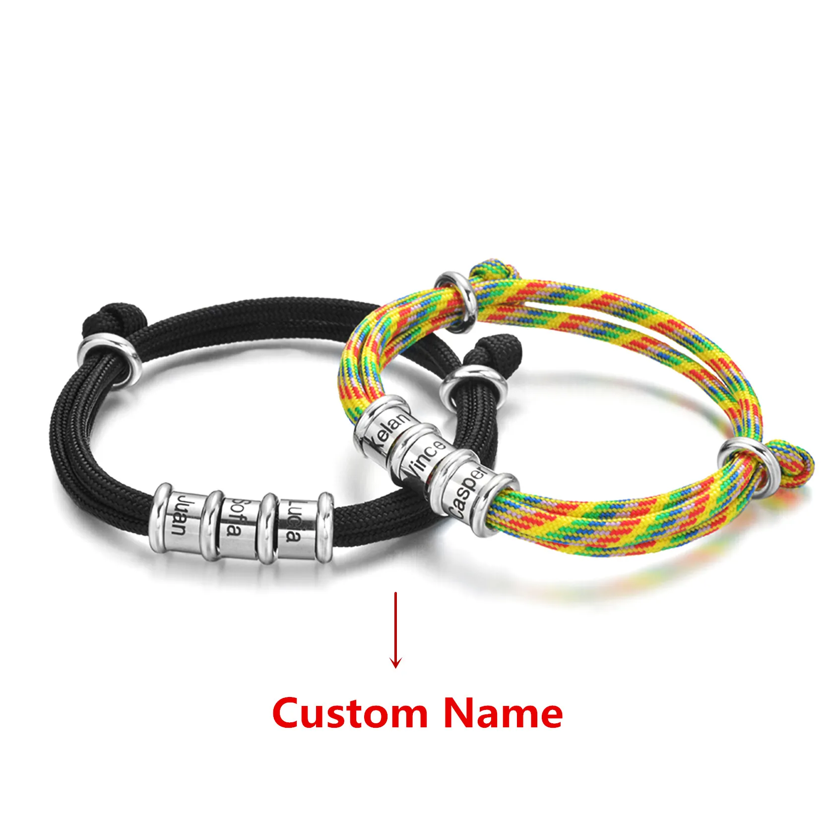 Personlig Rostfritt stål Charm Armband för kvinnor Män Anpassade Familjesnamn Datum Rope Smycken Present 8 färger