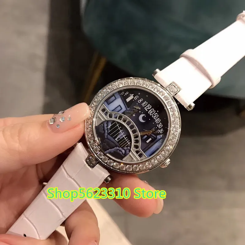 جديد Clssic العلامة التجارية أصلية جلدية ساعة الزركون الحجر الكوارتز مصمم Wristz Designer Round Dial Lady Watch Lover Bridge للنساء