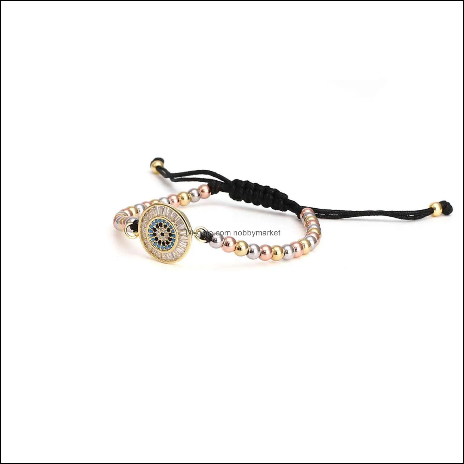 Simple micro inlaid devil`s Eye Bracelet woven gold copper beads adjustable hand accessories