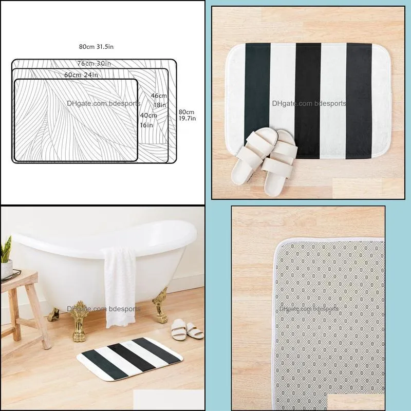 Bath Mats Black And White Stripe Mat 3d Pattern Print Anti Slip Soft Washable Bathroom