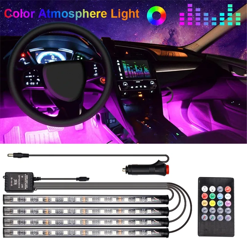 48 LEDカーフットライトアンビエントランプUSBワイヤレスリモート音楽制御複数のモード自動車装飾ライト288E