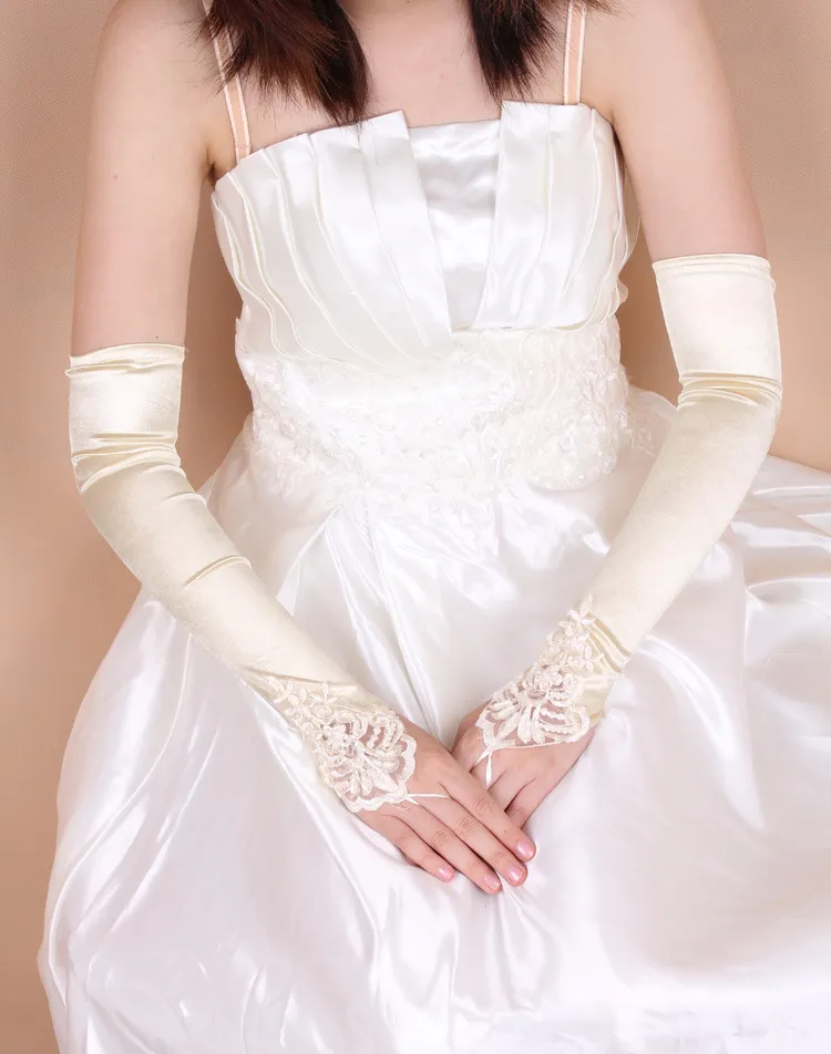 Свадебные перчатки Свадебные перчатки без пальцев из атласного кружева с аппликацией Аксессуары для платья Свадебные перчатки