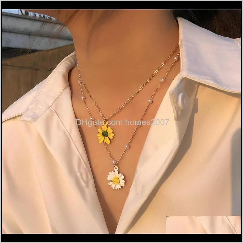 Chokers Kolyeler Jewelrykorean Kadınlar İçin Sevimli Daisy Lendants Boho Fahion Taze İmitasyon İncileri Suçlu Klavikula Kolye Takı Dr.