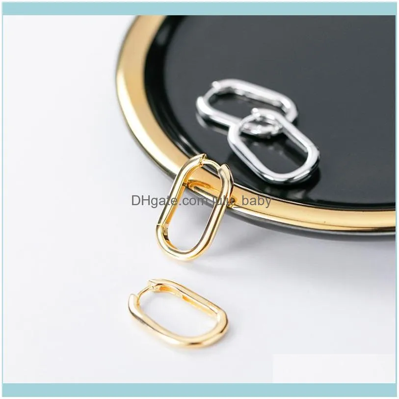 Sterling Silver Oval Hoop Earrings For Women Korean Punk Simple Gold Circle Earring Ear Piercing Minimalist Jewelry Girl & Huggie