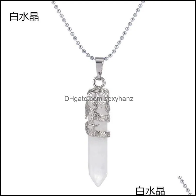 Pendant Necklaces 2021 Women Boho Vintage Natural Quartz Crystal Chakra Healing Point Necklace Jewelry Long Men