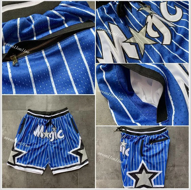 Men's Team Basketball Short Just Don Orlando Fan's Striped Blue Black White Color Sport Stitched Shorts Hip Pop Pants With Pocket