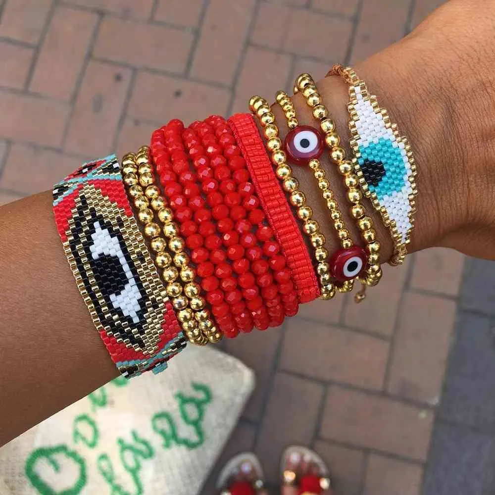 Shinusboho2020 Miyuki Armband Voor Vrouwen Rood Lucky Turkse Kwaad Oog Armbanden Pulseras Mujer 2020 Sieraden Handgemaakte Goud roestvissen