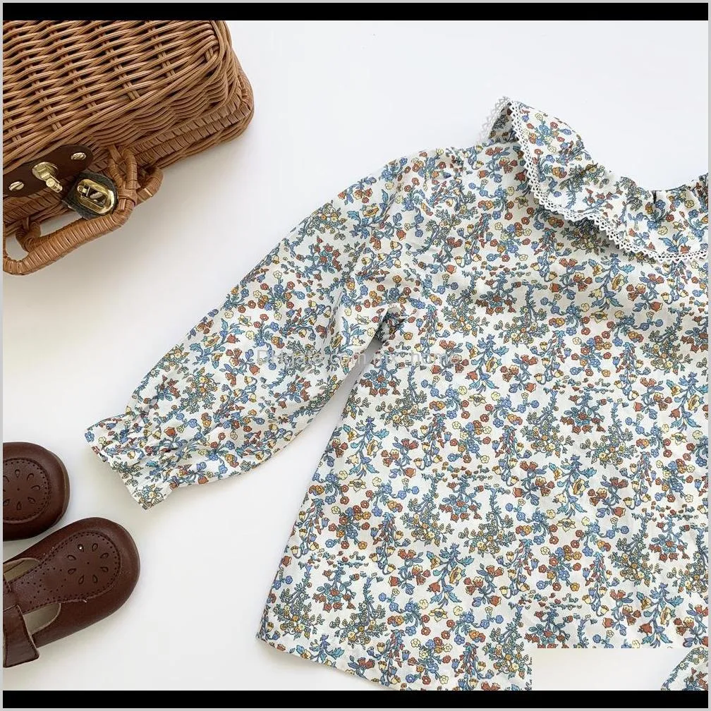 flower kids baby girls blouse shirt spring fashion girls floral shirt long sleeve blue flower printed girls blouse shirt 210305