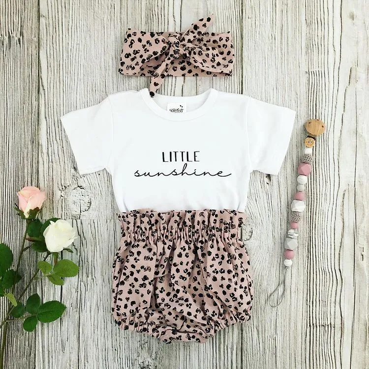 0-18m Summer Summer Bebé bebê menina conjunto bonito letra romper leopard shorts roupas trajes 210515