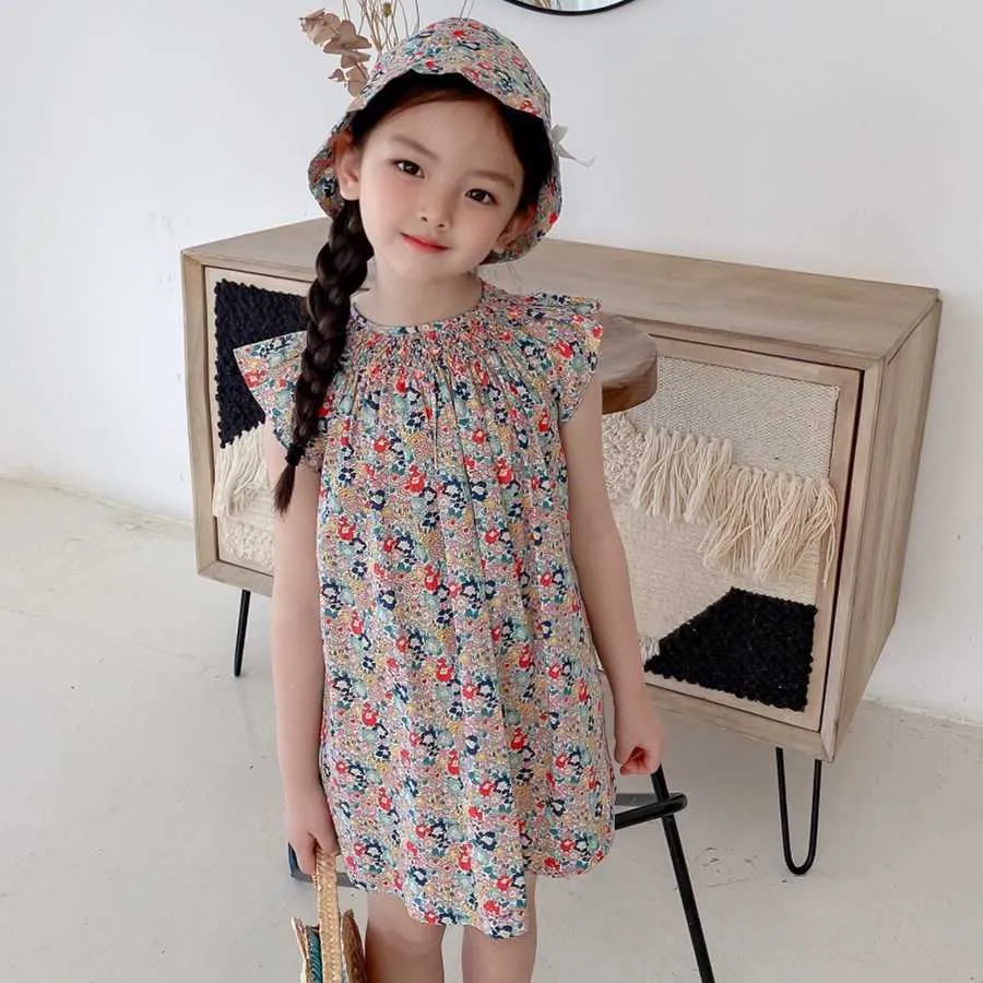 Pre-sale Cherry small floral print dress pattern 2021 spring new product reservation baby girls dress Q0716