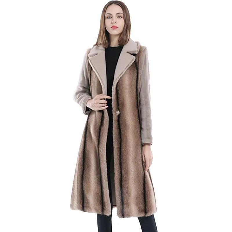 Dames bont faux mink jas dames winter jas mode mode lange mouwen wollen vaste kleur Koreaans slanke vrouw