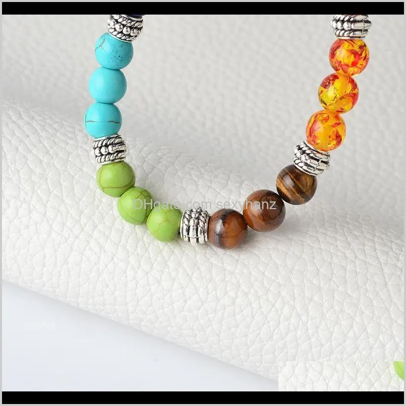 kimter natural stone bracelets for men women yoga beads bangle 7 chakra tiger eye beaded elastic bracelet jewelry b366s f