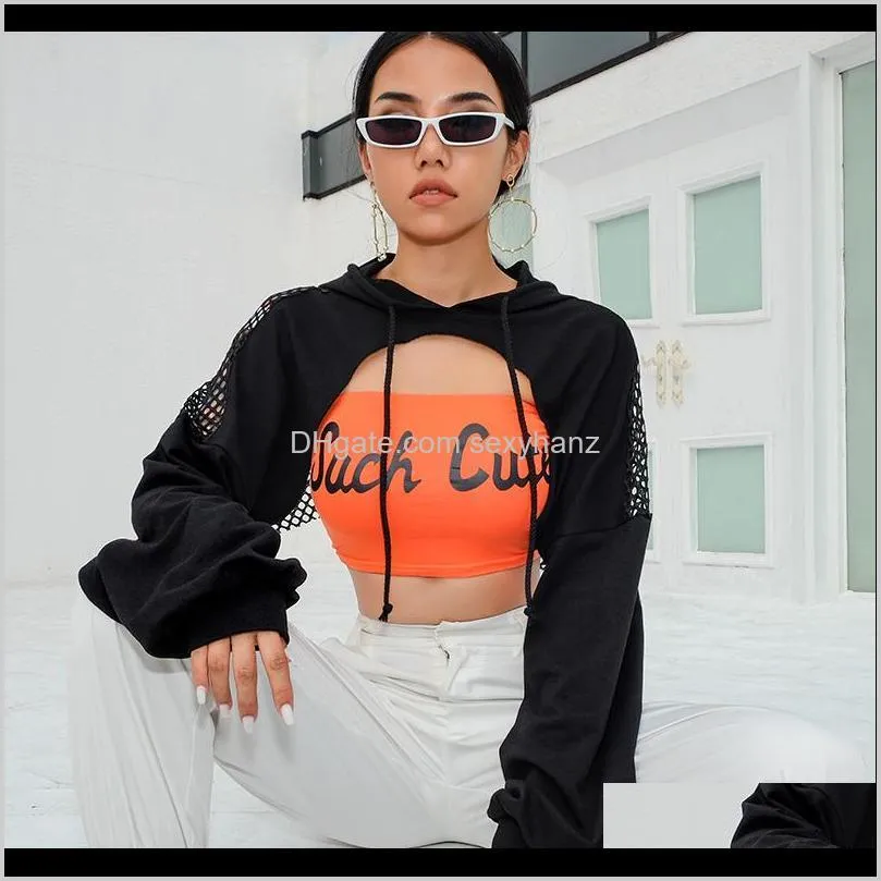 women club party long sleeve knitted sexy fish net hoodie crop tops hollow out womens sweater