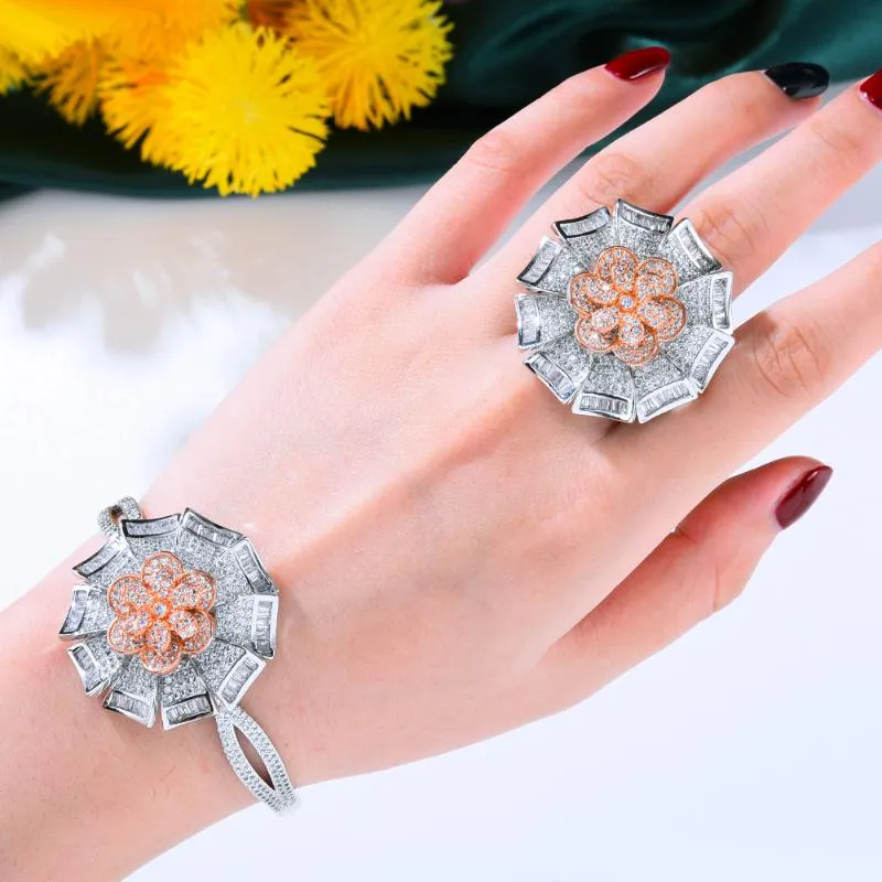 Oorbellen ketting missvikki luxe grote ronde bloem bangle ring sieraden sets voor bruids bruiloft hoge kwaliteit kristal Dubai stijl