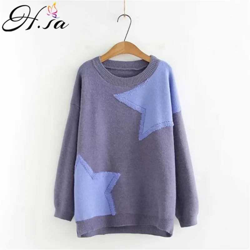 H.SA Automne Hiver Femmes Pulls Stars Noël Oneck Pull Jumpers Chic Tricots Oversize Top 210417