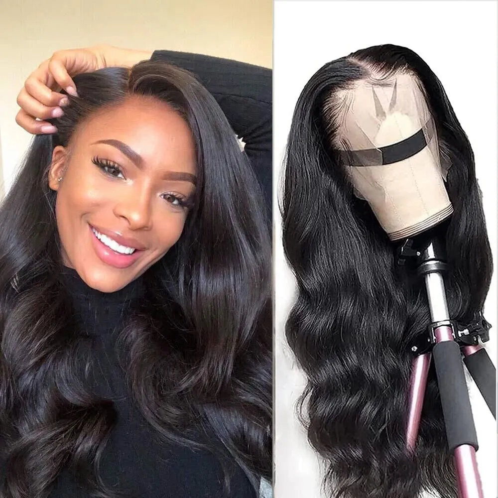 Silkeslen Straight 360 Full Spets Front Human Hair Wigs Pre Plucked Natural Black Color With Baby Hair