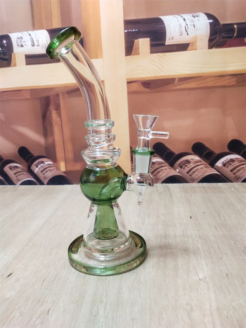 8.7inch tubos de água de vidro cachimbo de água verde recycler perc percoladores fumar beaker bong boglor 14mm macho tigela dababla