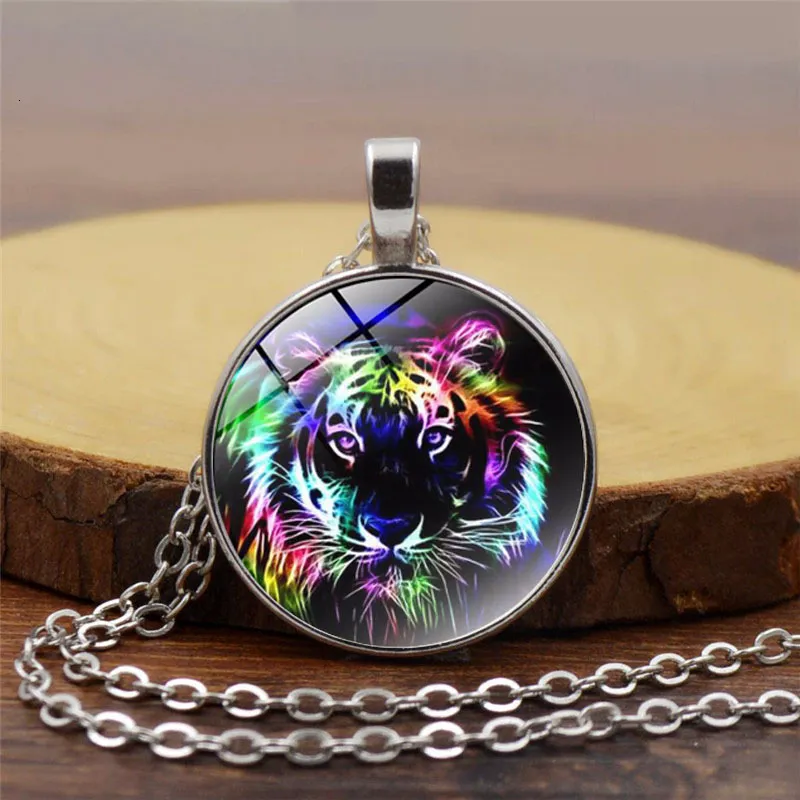 Color Tiger Head Time Necklace Sier Metal Sweater Chain Pendant