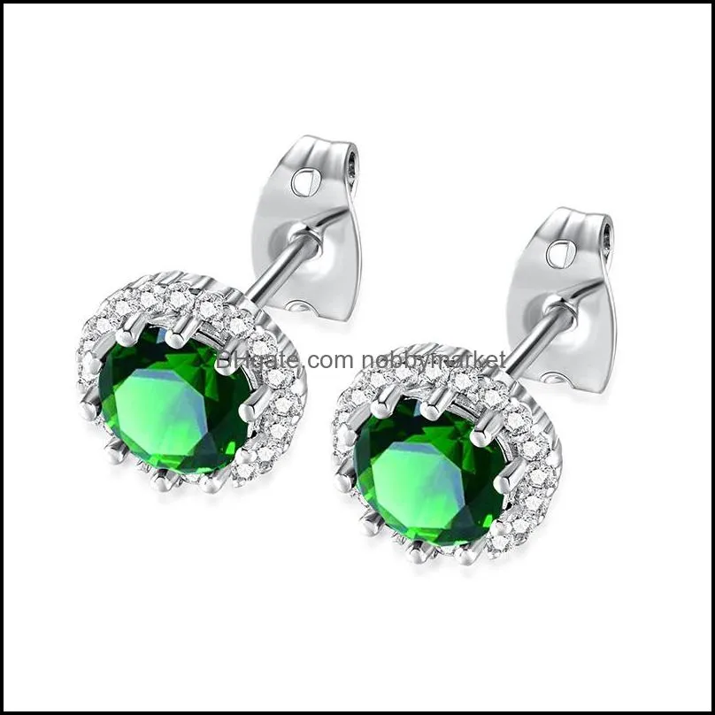 Luxury Birthday Stones CZ Stud Earrings For women Cubic zirconia 12 Month Birthstone 925 Sterling silver Earring Fashion Jewelry Gift