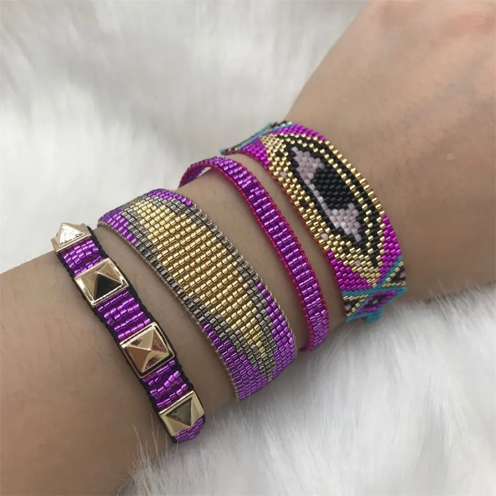 Zhongvi Armband Kvinnor Mode Rivet Charm Armband Turkiska Miyuki Smycken Glas Beaded Evil Eye Pulseras Femme Handgjorda 2020