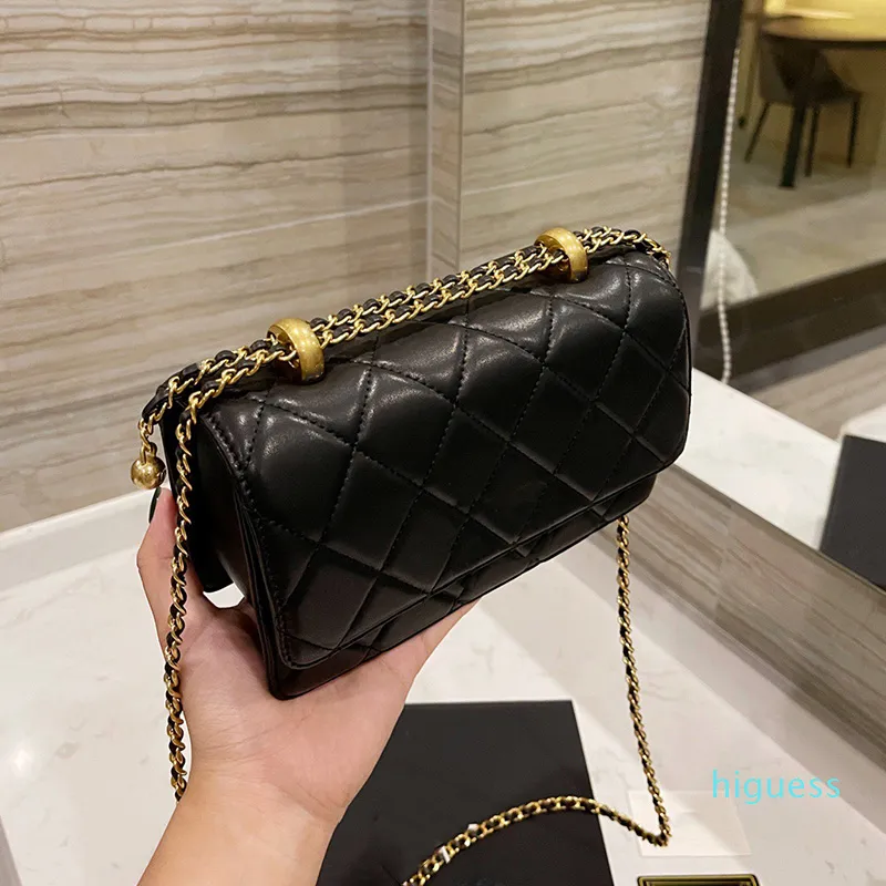 Designer- Women Double Little Gold Balls Bag Classic Mini Flap Vanity Chain Adjustable Shoulder Strap Cosmetic bags handbags