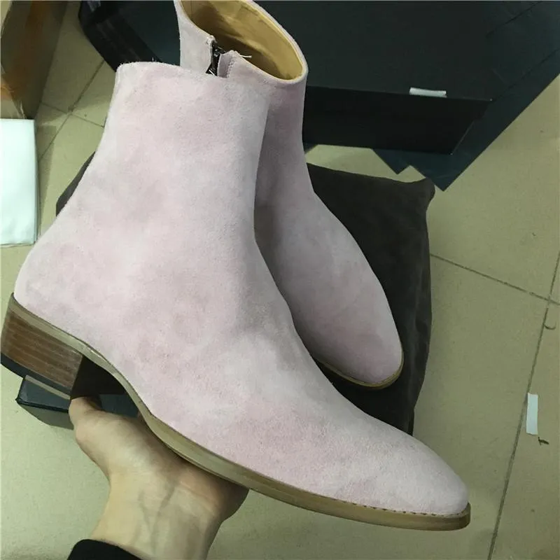 Handmade genuine leather pink color men Boot party dress wyatt wedge zipper Boots