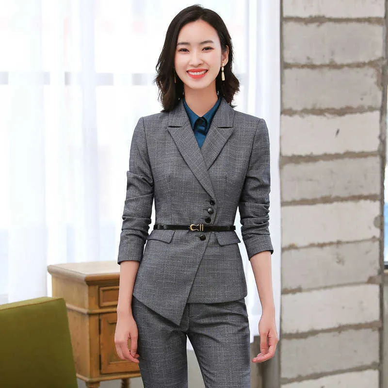 Herbst und Winter Damen Anzughose Zweiteilige elegante Business Wear Damen Arbeitskleidung Slim Jacke Freizeithose 210527