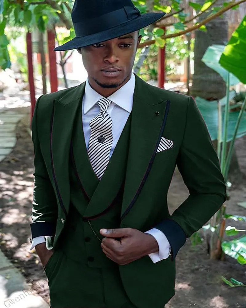 Men's Suits & Blazers 2022 Dark Green Burgundy Blue Men Custom Made Blazer Trouser For Bridegroom Wedding Coat Party Wear 3Pcs Jacket+Vest+P