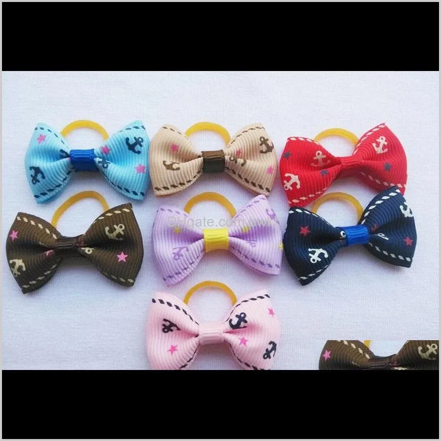 (100 pieces/lot) cute ribbon pet grooming accessories handmade small dog cat hair bows with elastic rubber band 121 colors 201127