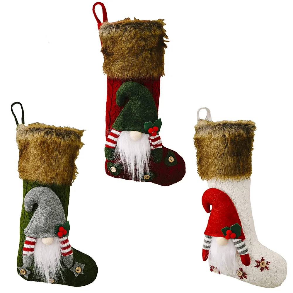 Christmas Stocking with Cute 3D Plush Swedish Gnome for Fireplace Hanging Xmas Decorations Party Decor 17" XBJK2108