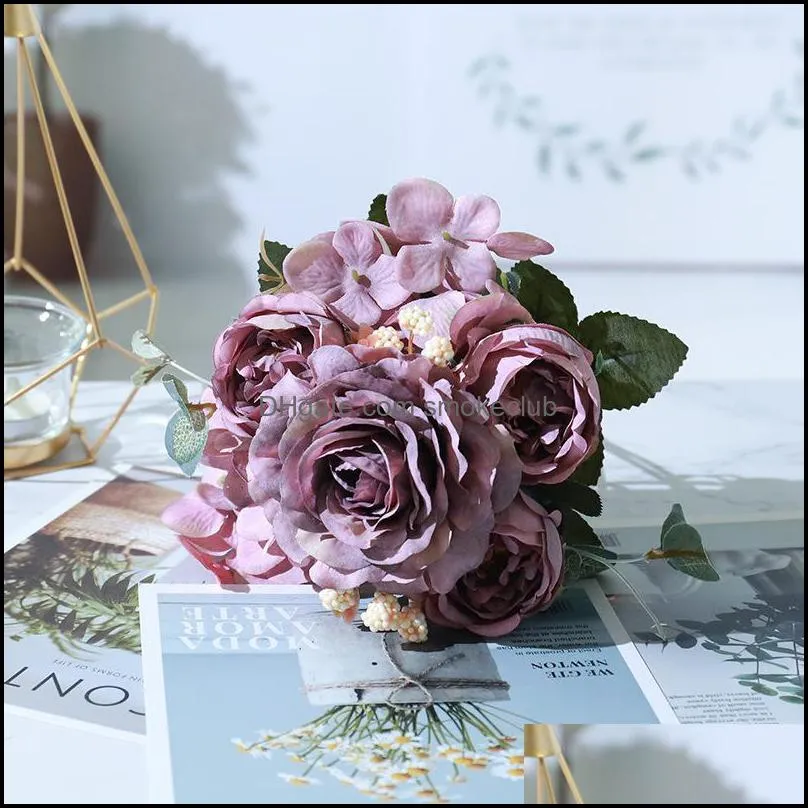 Decorative Flowers & Wreaths 1pc Roses Artificial White Silk Peony Bride Bouquet Wedding Decor Fake Flower Home Accessories Craft