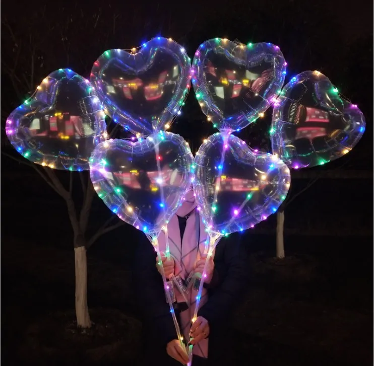 LED amor coração estrela forma balão partido decoração luminosa bobo balões com 3m cordas luzes 70cm pólo luz luz para decorações de casamento brinquedos