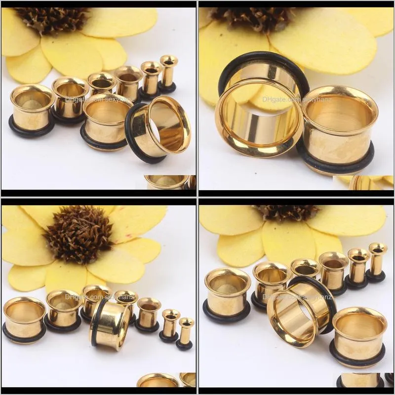 gold single flare with o ring ear plugs body piercing jewelry for man woman ear gauges