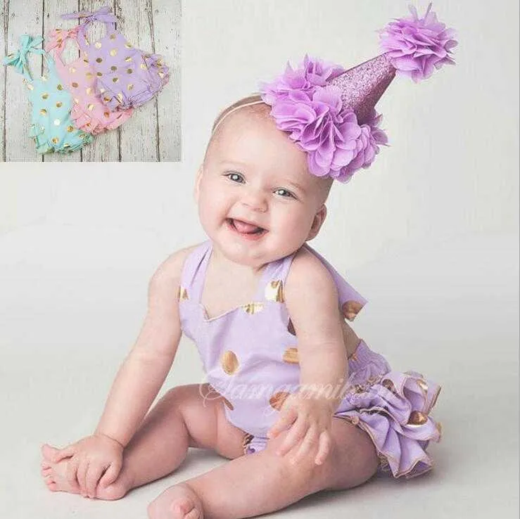 Stock 3Colors Partihandel Spädbarn Toddler Baby Polka Dots Bubbla Ruffle Romper Born Jumpsuit Triangle Shorts 210529