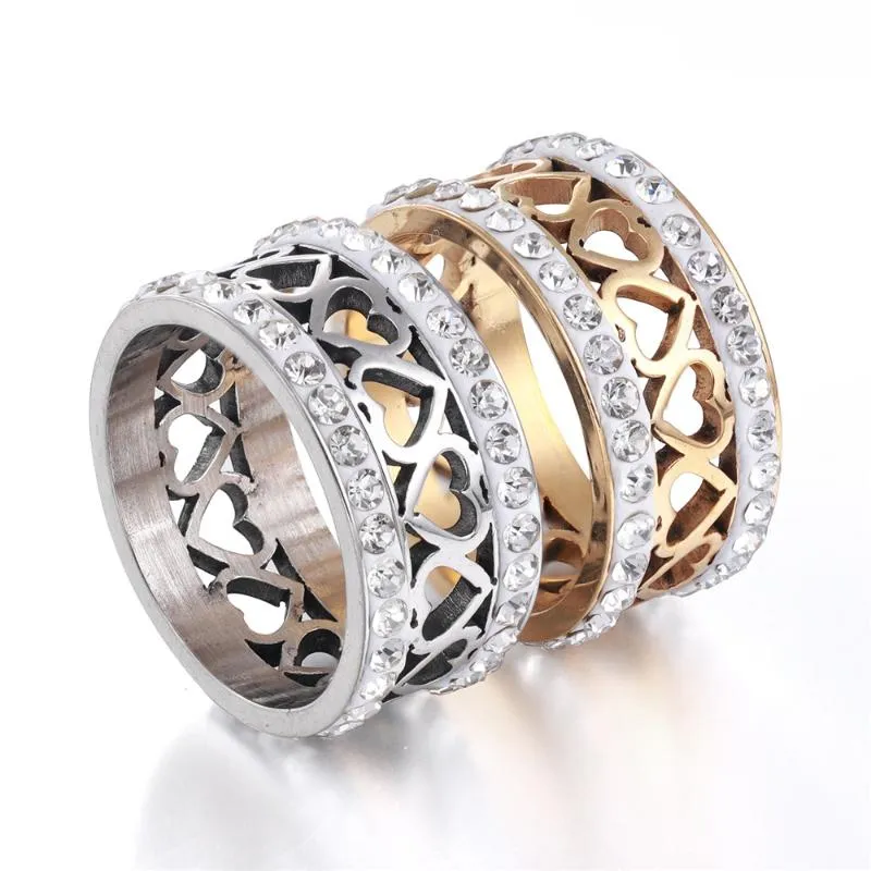 Anelli del cluster Hip Hop Iced Out Bling CZ cuore anello donna anello oro argento colore acciaio inox wedding engagement per le donne gioielli uomo 2022