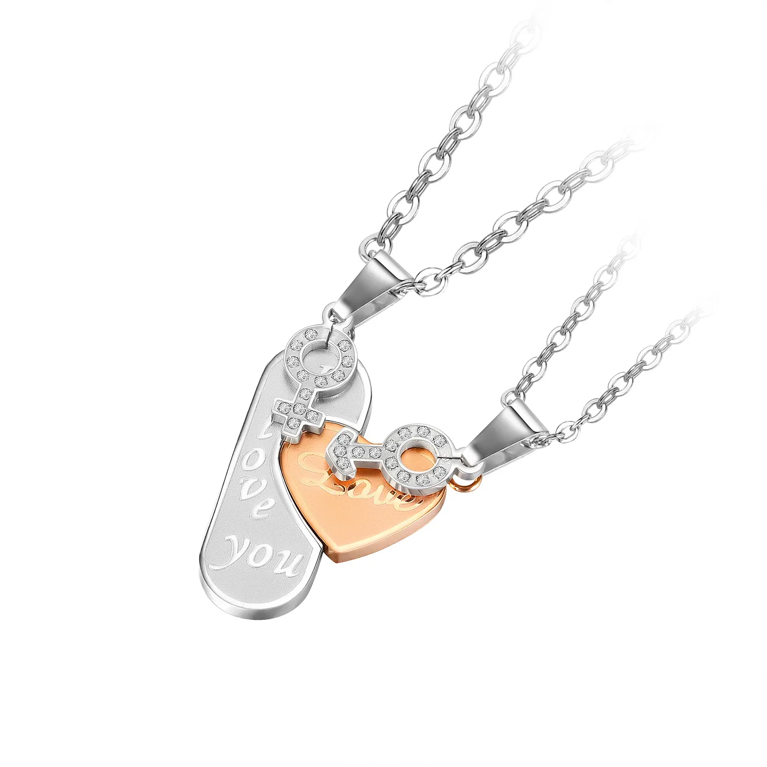 Je t'aime bijoux zirconia cubique en acier inoxydable couple pendentif collier hommes et femmes cadeau parfait pour les cadeaux d'anniversaire ou de la Saint-Valentin